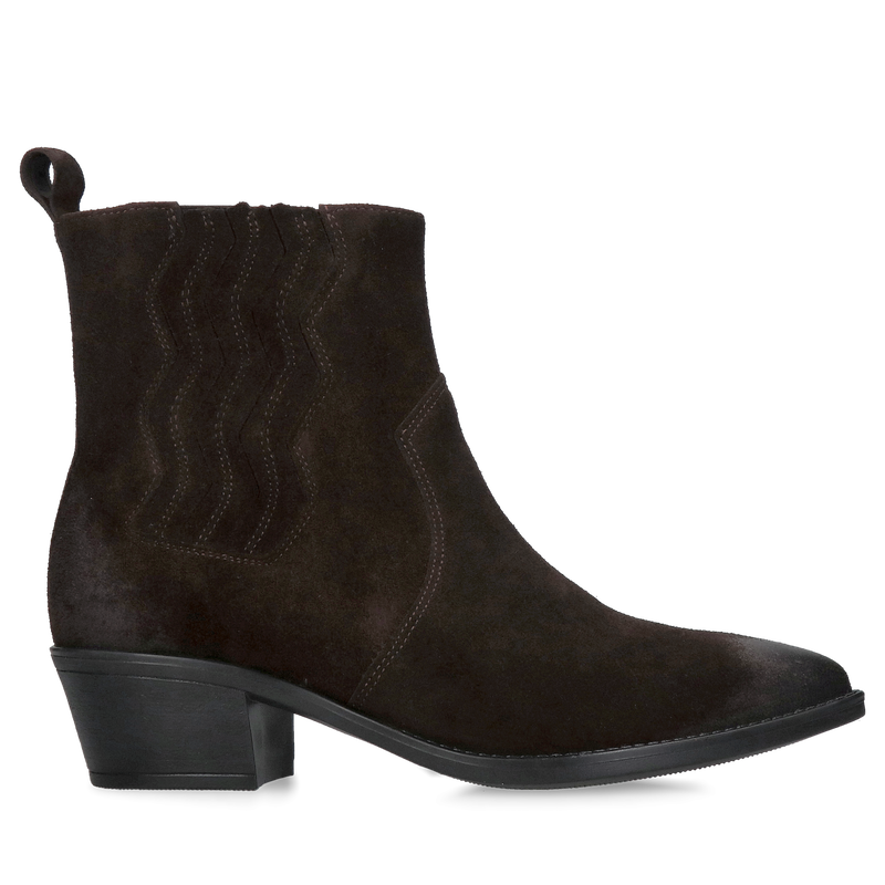 Brązowe kowbojki damskie ze skóry, czekoladowe kowbojki botki