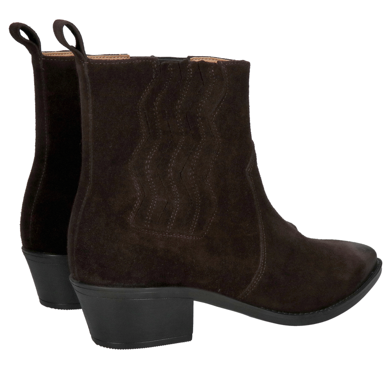 Brązowe kowbojki damskie ze skóry, czekoladowe kowbojki botki