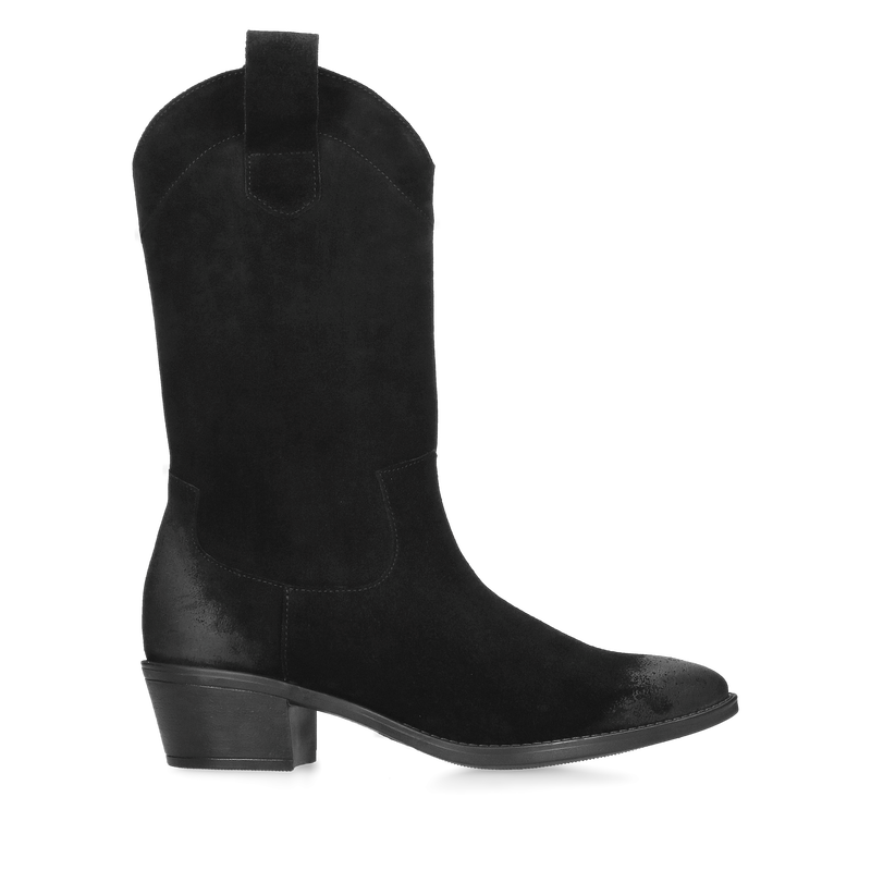 Wyższe czarne kowbojki ze skóry zamszowej, wygodne damskie kowbojki