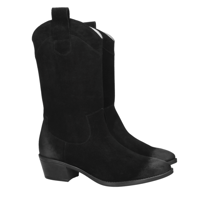 Wyższe czarne kowbojki ze skóry zamszowej, wygodne damskie kowbojki