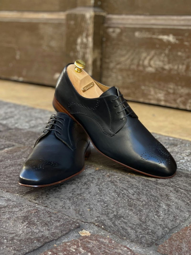 Męskie buty czarne, eleganckie derby skórzane, buty do ślubu, Conhpol, Konopka Shoes