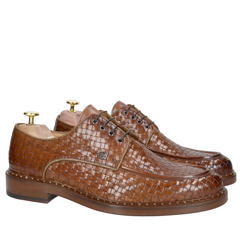 Luksusowe buty męskie na skórzanej podeszwie – ręcznie pleciona skóra cielęca