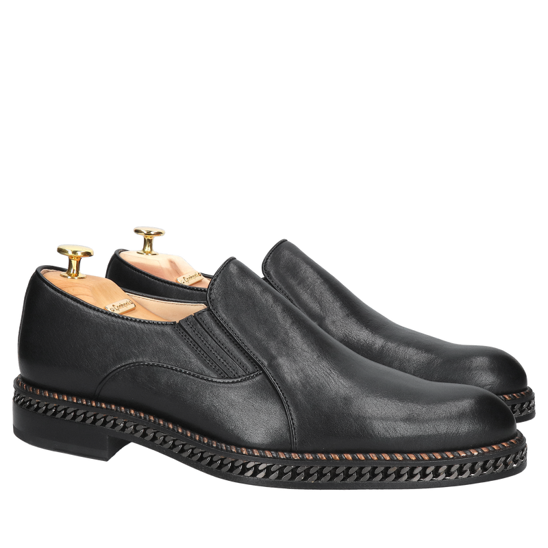 Luksusowe buty męskie Conhpol Gold na skórzanej podeszwie z łańcuchem galwanizowanym, Konopka Shoes