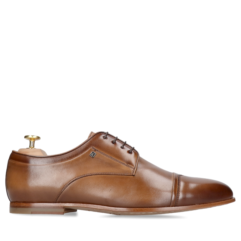 Eleganckie buty męskie na skórzanej podeszwie, brązowe buty do garnituru