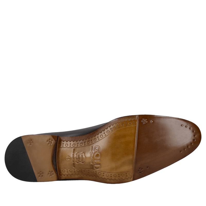 Wizytowe buty męskie typu lotnik na skórzanej podeszwie, garniturowe buty męskie ciemny brąz, ręcznie malowane