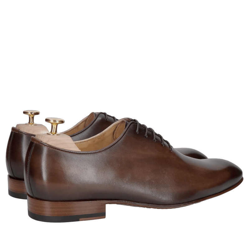 Wizytowe buty męskie typu lotnik na skórzanej podeszwie, garniturowe buty męskie ciemny brąz, ręcznie malowane