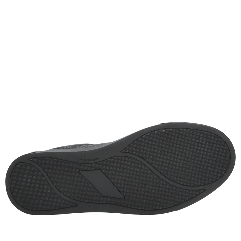 Czarne męskie sneakersy skórzane, modne i wygodne sneakersy na czarnej podeszwie