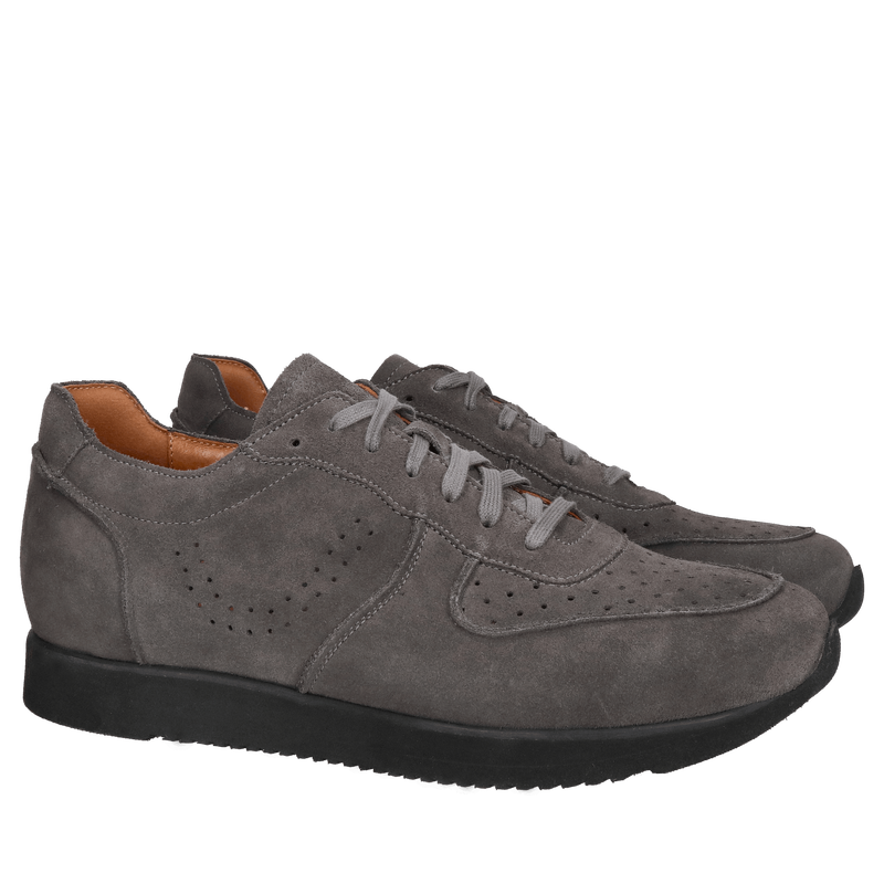 Męskie zamszowe sneakersy, ciemno szare półbuty męskie ze skóry