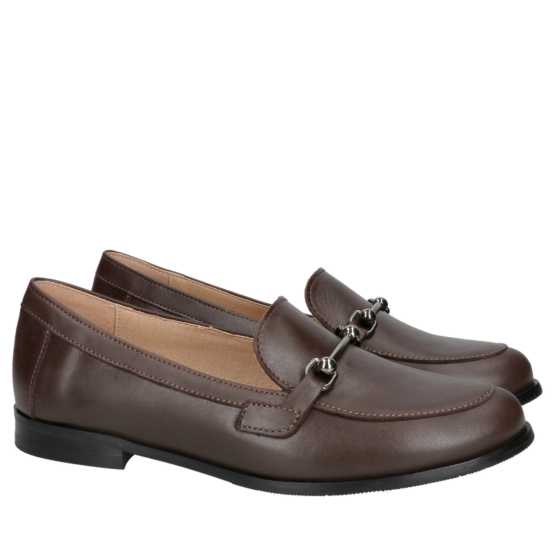 Brązowe loafersy damskie, czekoladowe mokasyny licowe, eleganckie buty damskie wsuwane, Konopka Shoes