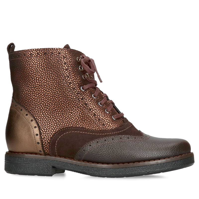 Modne czekoladowe trzewiki damskie, ocieplane botki ze skóry od polskiego producenta, Konopka shoes