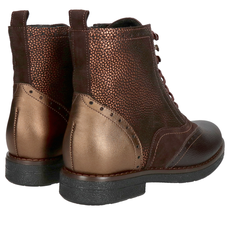 Modne czekoladowe trzewiki damskie, ocieplane botki ze skóry od polskiego producenta, Konopka shoes