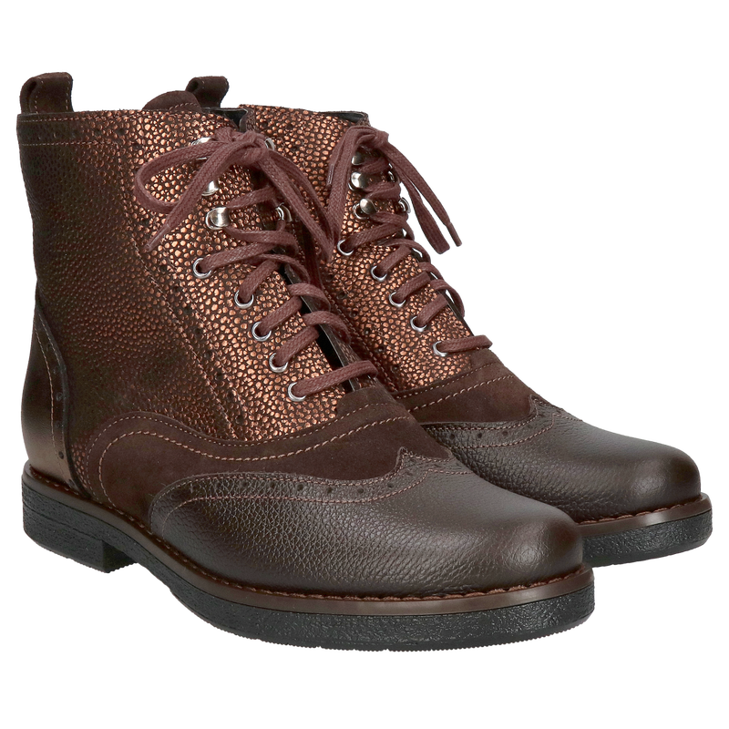 Modne czekoladowe trzewiki damskie, ocieplane botki ze skóry od polskiego producenta, Konopka shoes