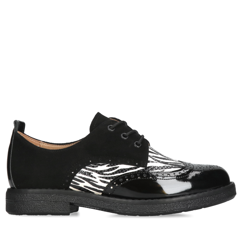 Półbuty damskie z motywem zebry, sznurowane buty damskie na co dzień z wygodnymi wkładkami skórzanymi, Konopka Shoes