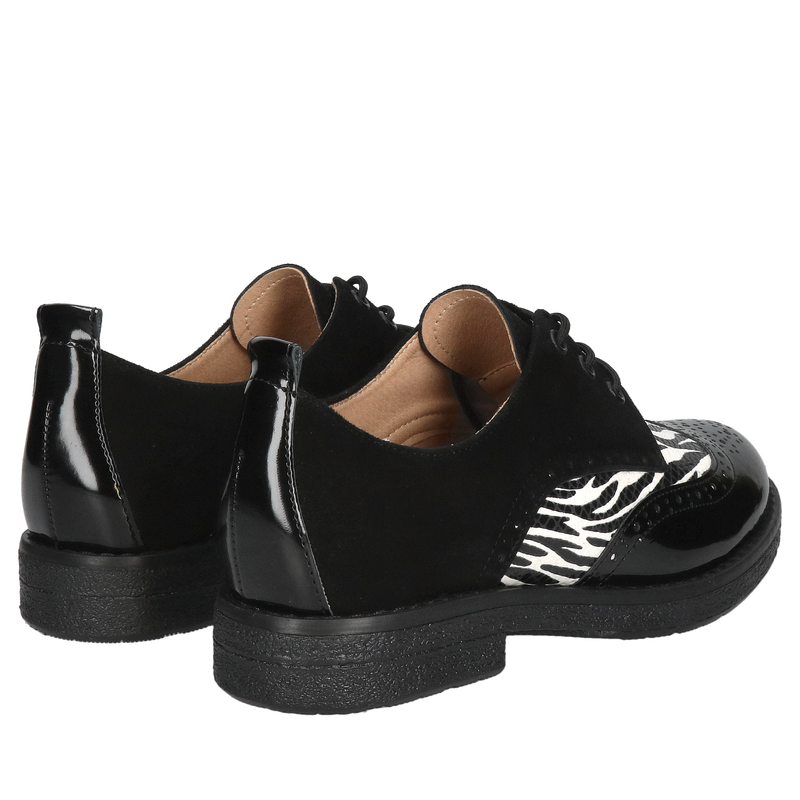 Półbuty damskie z motywem zebry, sznurowane buty damskie na co dzień z wygodnymi wkładkami skórzanymi, Konopka Shoes