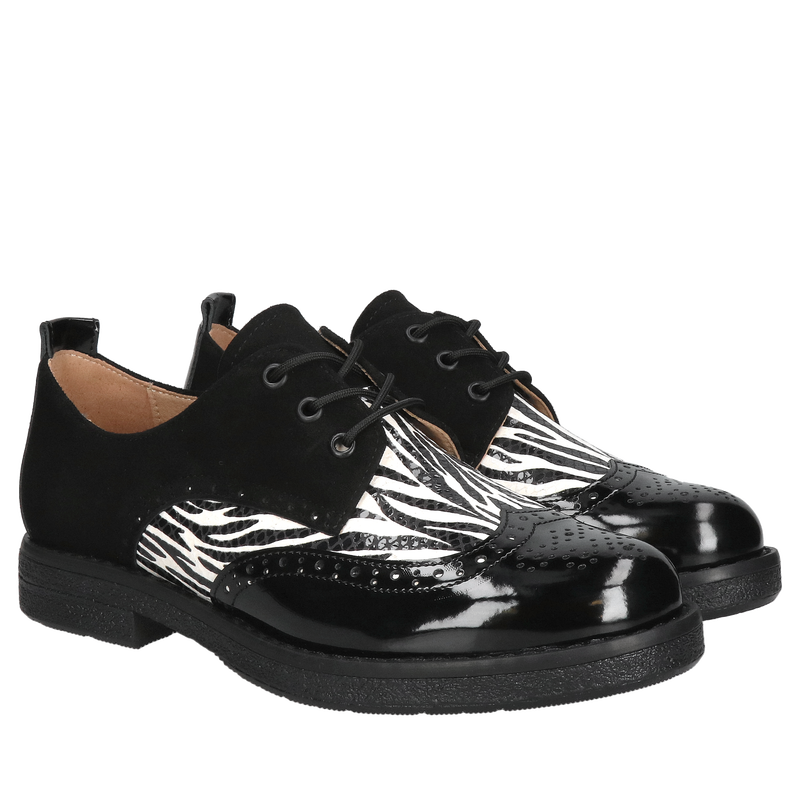 Półbuty damskie z motywem zebry, sznurowane buty damskie na co dzień z wygodnymi wkładkami skórzanymi, Konopka Shoes