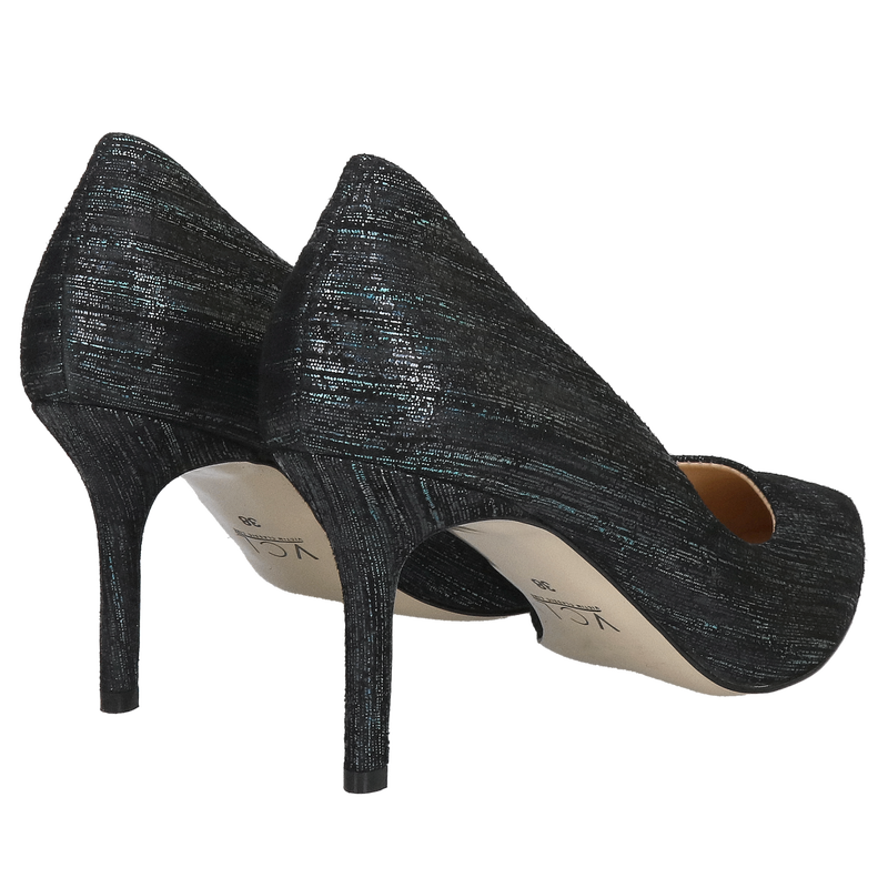 Wygodne szpilki 7cm, eleganckie czółenka zamszowe z połyskiem do sukienki