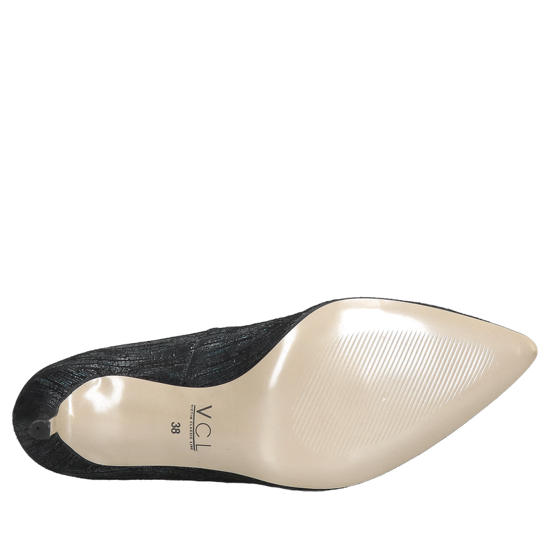 Wygodne szpilki 7cm, eleganckie czółenka zamszowe z połyskiem do sukienki