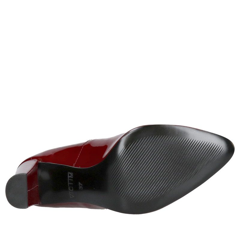 Czółenka z okrągłym noskiem na wysokim wygodnym słupku, bordowe szpilki na grubym obcasie, Konopka Shoes