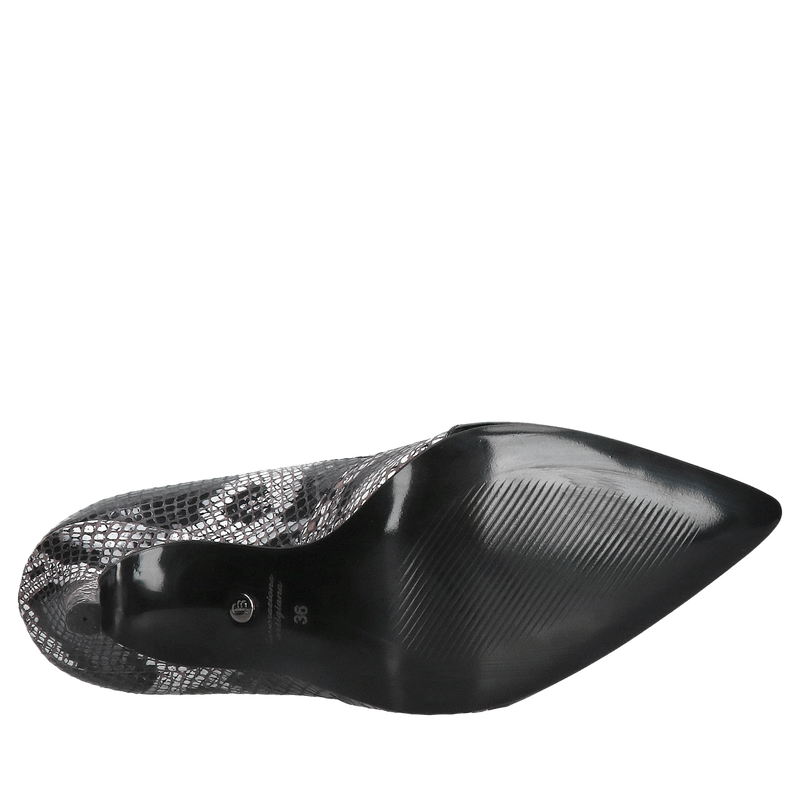 Wygodne szpillki z motywem wężowym połączone ze skórą lakierowaną, eleganckie szpilki damskie, Konopka Shoes