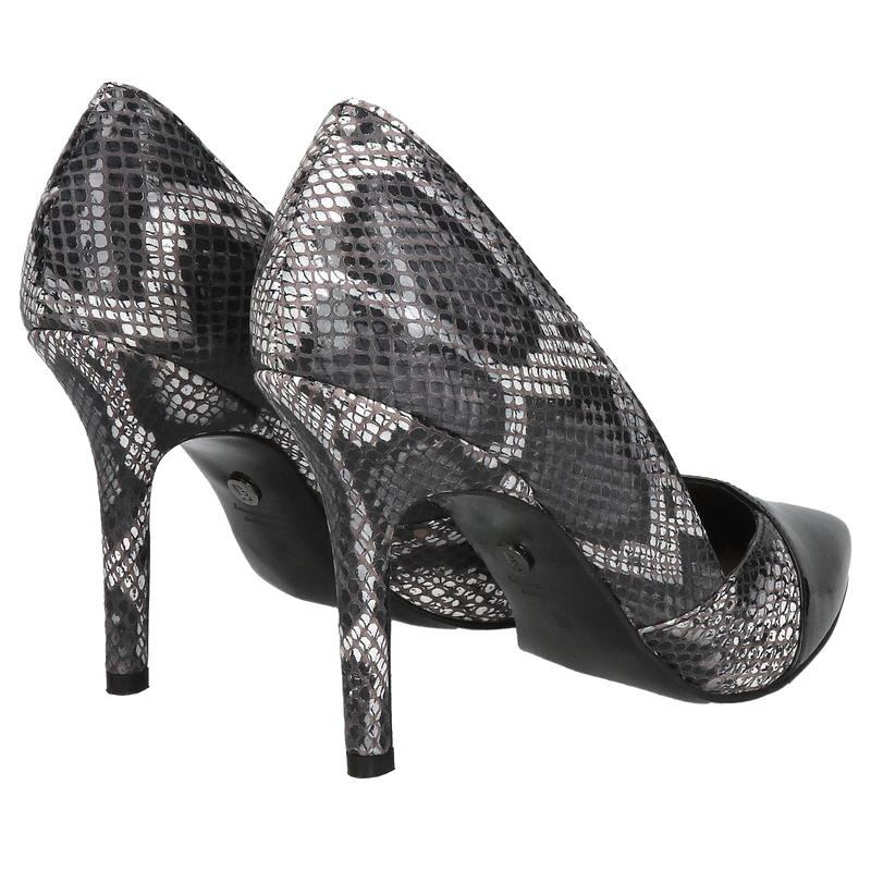 Wygodne szpillki z motywem wężowym połączone ze skórą lakierowaną, eleganckie szpilki damskie, Konopka Shoes