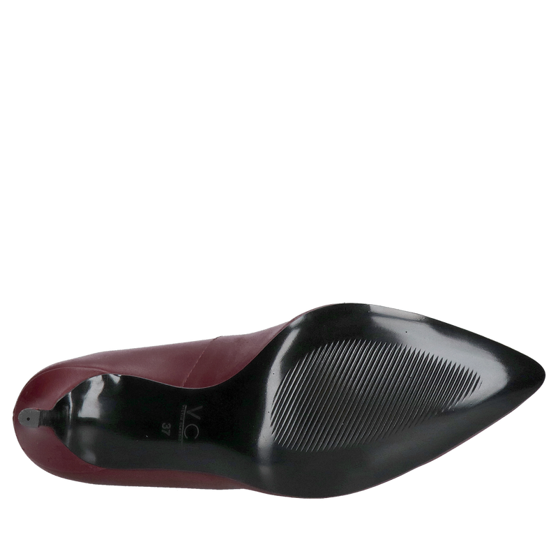 Bordowe szpilki damskie na niskim obcasie, czółenka ze skóry na nie wysokim obcasie