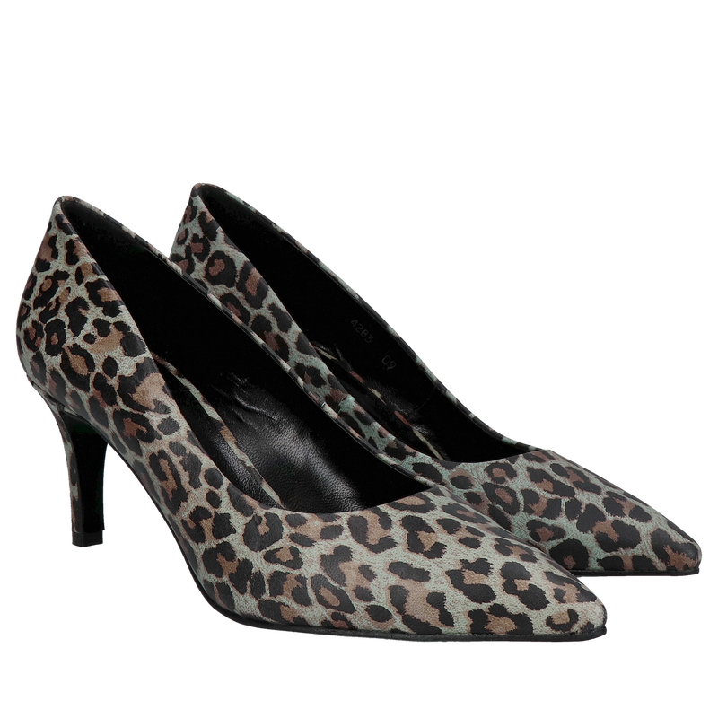 Szpilki panterkowe na niskim obcasie, wygodne i modne szpilki w zwierzęcym motywem, Konopka Shoes