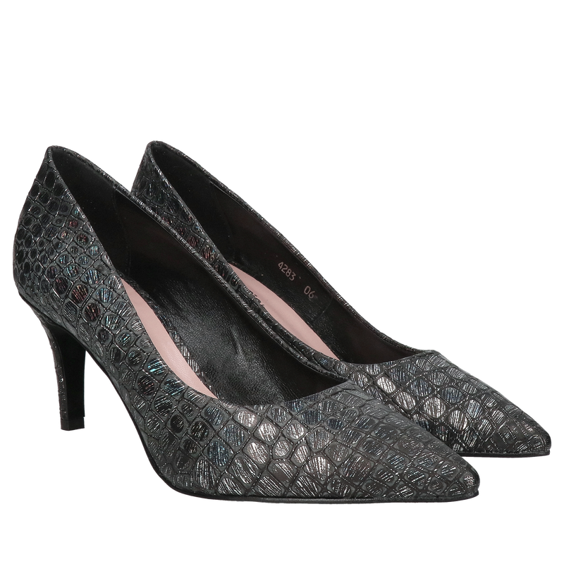 Niskie szpilki damskie ze skóry, eleganckie czarne czółenka do eleganckiej sukienki, Konopka Shoes