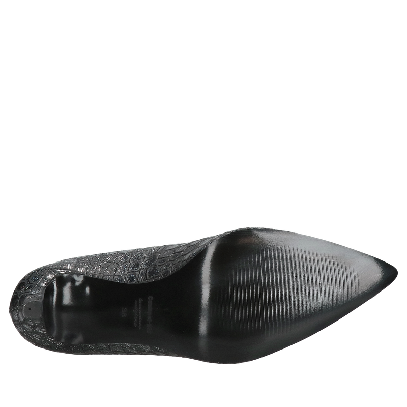 Niskie szpilki damskie ze skóry, eleganckie czarne czółenka do eleganckiej sukienki, Konopka Shoes