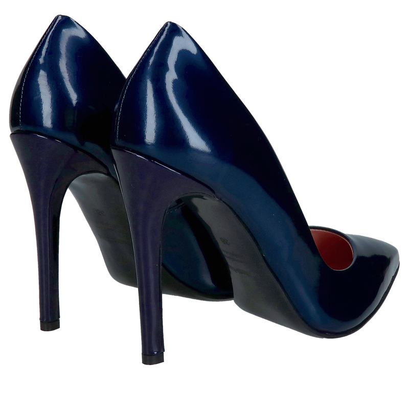 Wysokie granatowe szpilki ze skóry lakierowanej, piękne szpilki damskie, Konopka Shoes