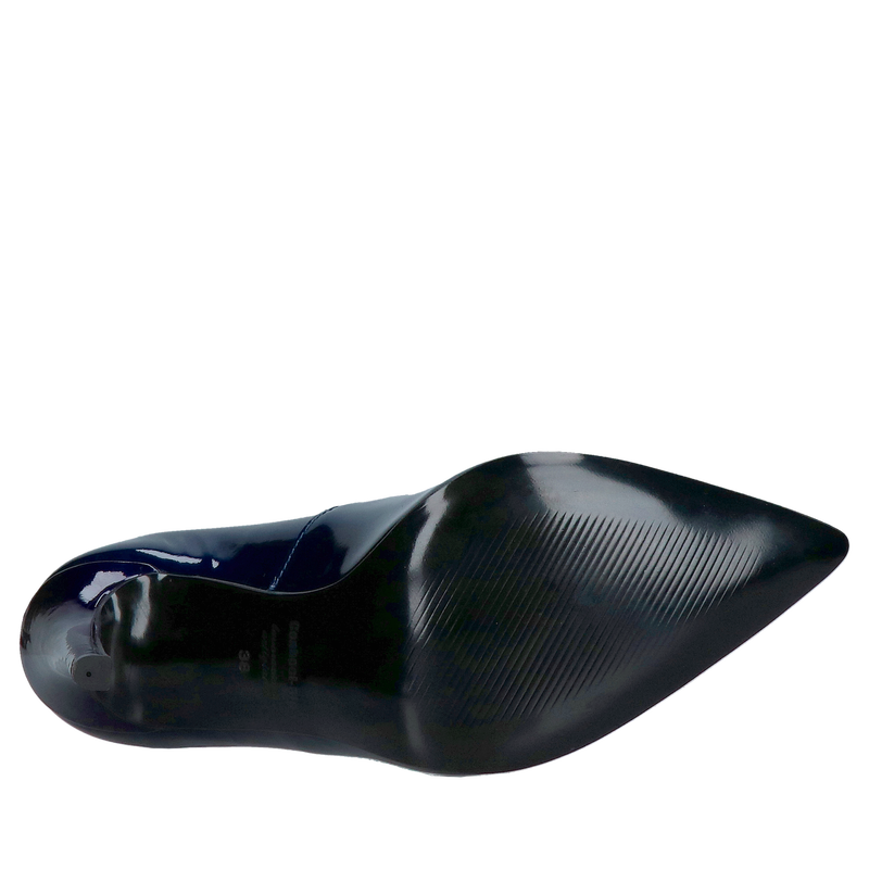 Wysokie granatowe szpilki ze skóry lakierowanej, piękne szpilki damskie, Konopka Shoes