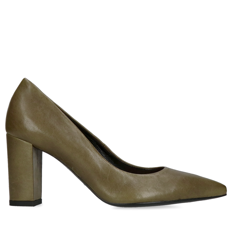 Damskie czółenka ze skóry licowej, czółenka do szpica na wysokim klocku, Konopka Shoes