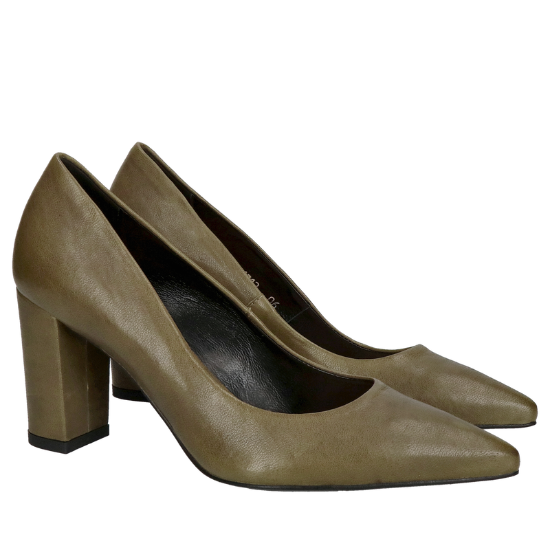 Damskie czółenka ze skóry licowej, czółenka do szpica na wysokim klocku, Konopka Shoes