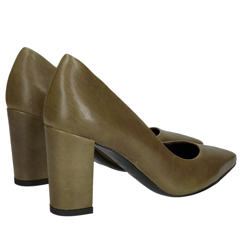 Damskie czółenka ze skóry licowej, czółenka do szpica na wysokim klocku, Konopka Shoes