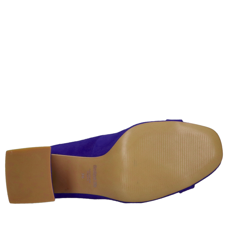 Czółenka na grubym obcasie w kolorze kobaltowym, buty na wysokim klocku niebieskie, eleganckie czółenka