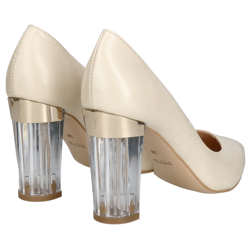 Wyjątkowe czółenka na transparentnym obcasie, beżowe czółenka na wygodnym słupku