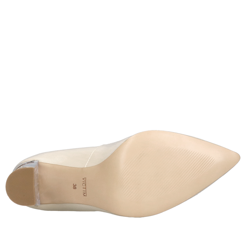 Wyjątkowe czółenka na transparentnym obcasie, beżowe czółenka na wygodnym słupku