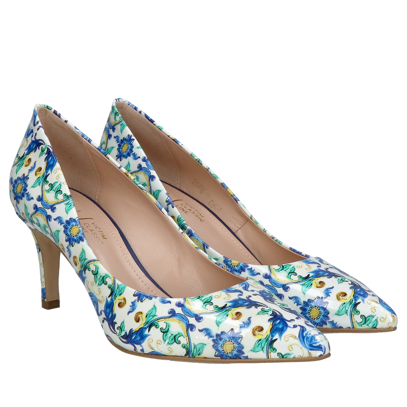 Wyjątkowe szpilki ze skóry lakierowanej, wygodne czółenka do szpica, szpilki do sukienki