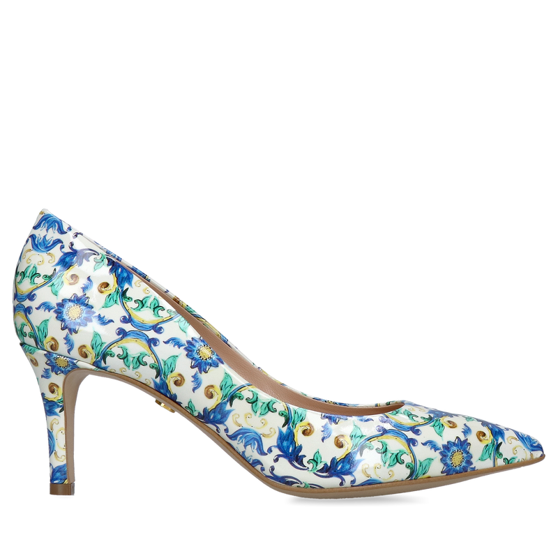 Wyjątkowe szpilki ze skóry lakierowanej, wygodne czółenka do szpica, szpilki do sukienki