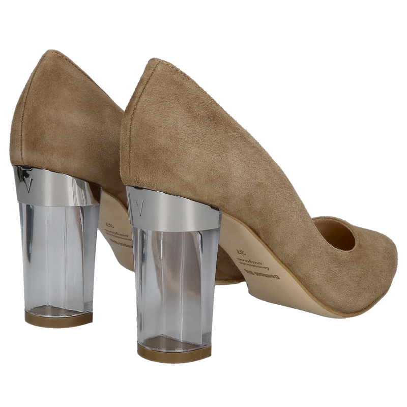 Zamszowe czółenka na wysokim słupku, czółenka damskie w brązowym zamszu