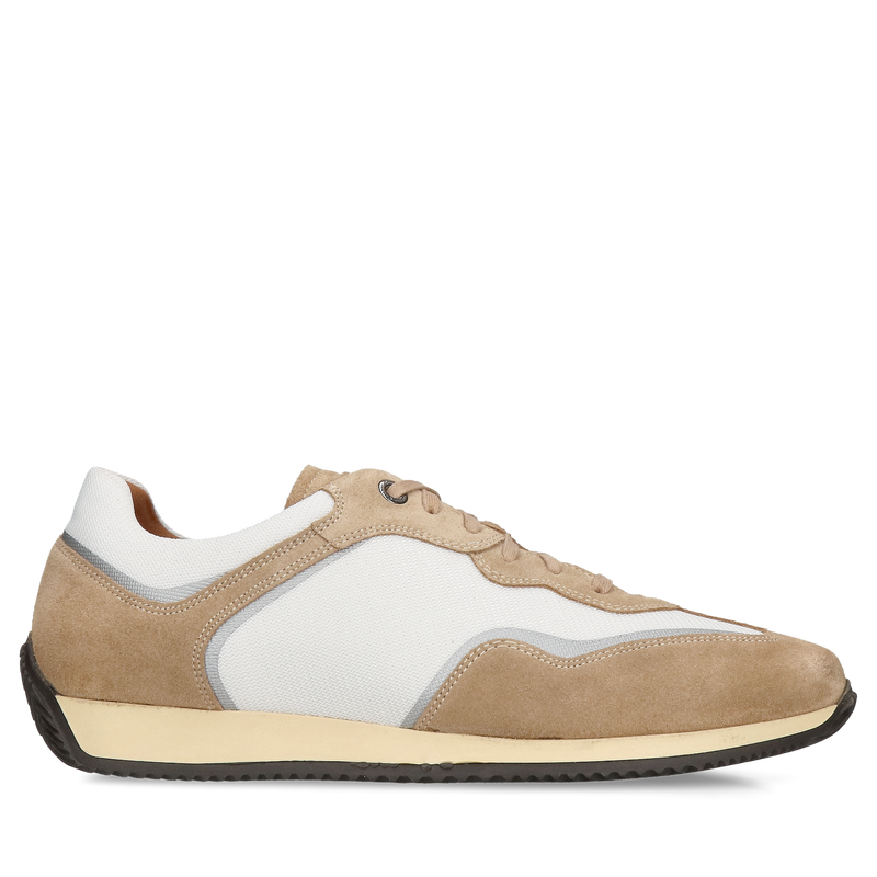 Męskie sportowe sneakersy ze skóry zamszowej oraz lekkiego białego materiału