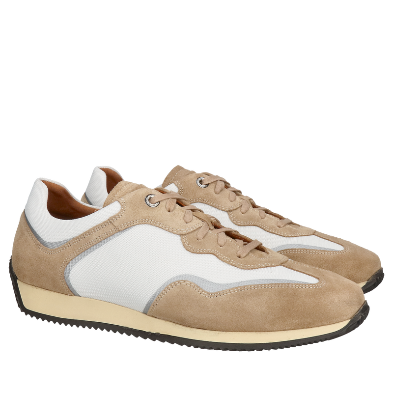 Męskie sportowe sneakersy ze skóry zamszowej oraz lekkiego białego materiału