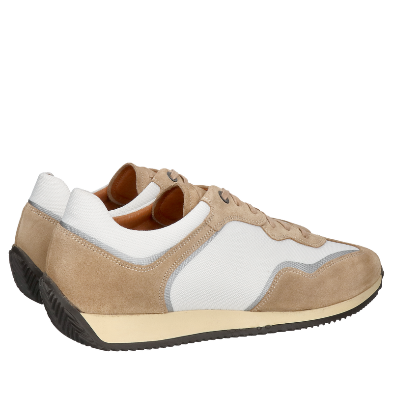 Męskie sportowe sneakersy ze skóry zamszowej oraz lekkiego białego materiału