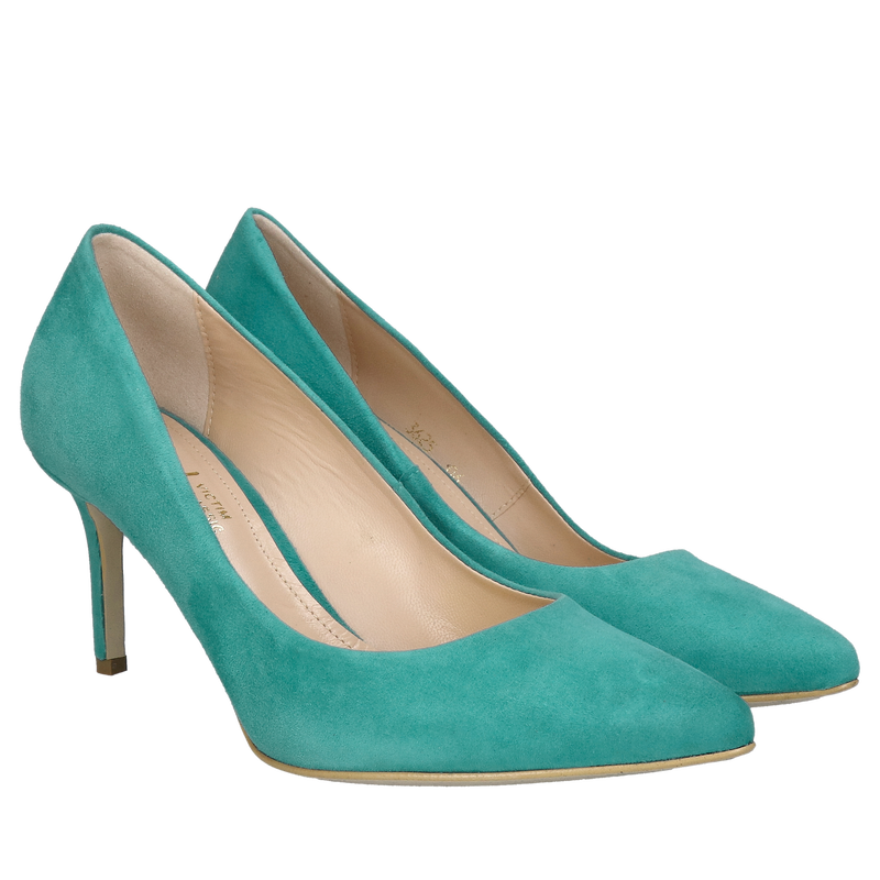 Szpilki zamszowe ze skóry, wygodne czółenka do szpica na niskim obcasie