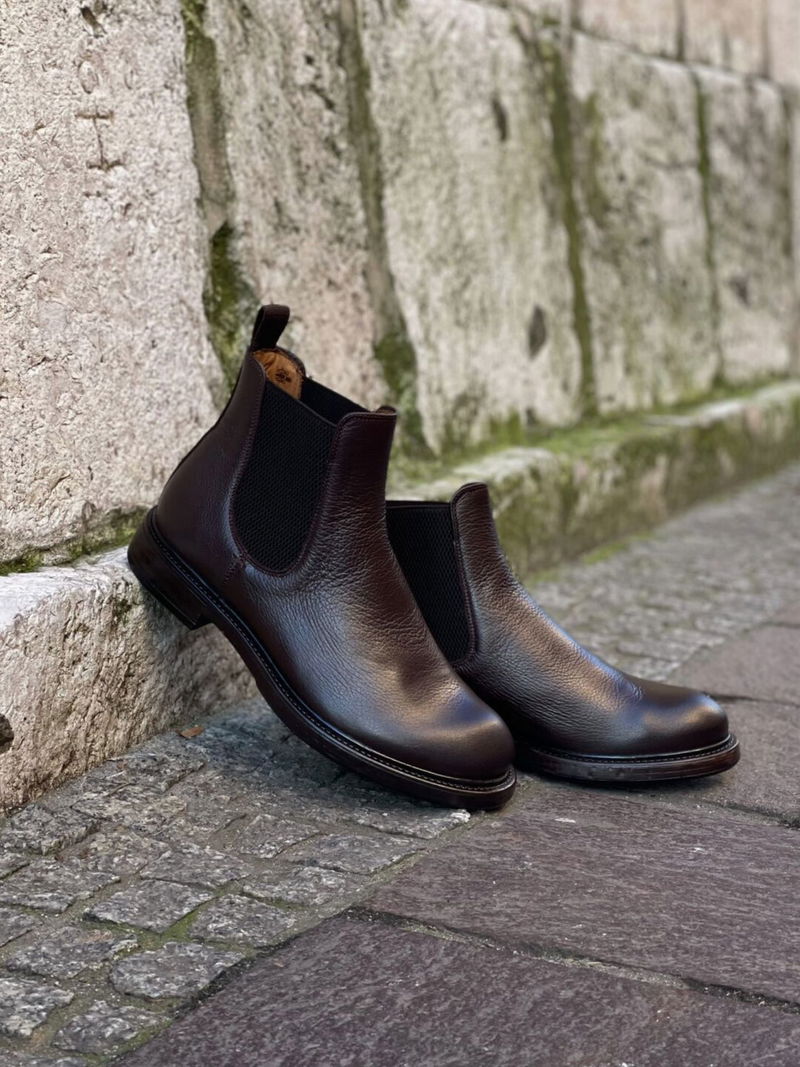 Męskie brązowe sztyblety, wygodne trzewiki męskie z gumami