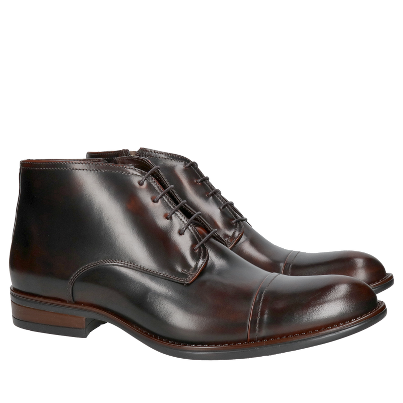 Eleganckie brązowe trzewiki garniturowe ocieplane, botki męskie do garnituru