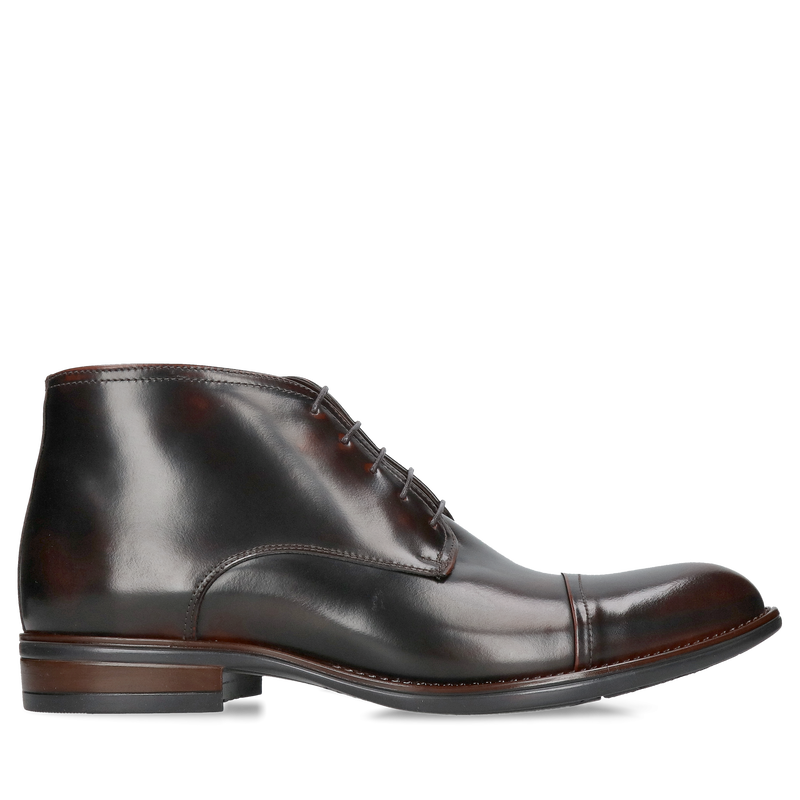 Eleganckie brązowe trzewiki garniturowe ocieplane, botki męskie do garnituru