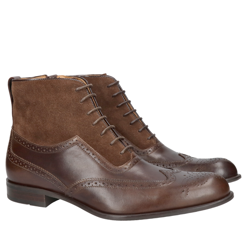 Eleganckie męskie trzewiki ze skóry naturalnej w kolorze ciemnego brązu, Konopka Shoes