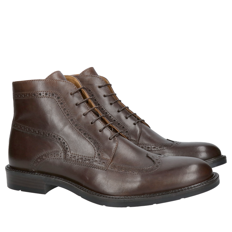 Męskie trzewiki nie ocieplane na zamek, botki męskie skórzane w ciemnym brązie, Konopka Shoes