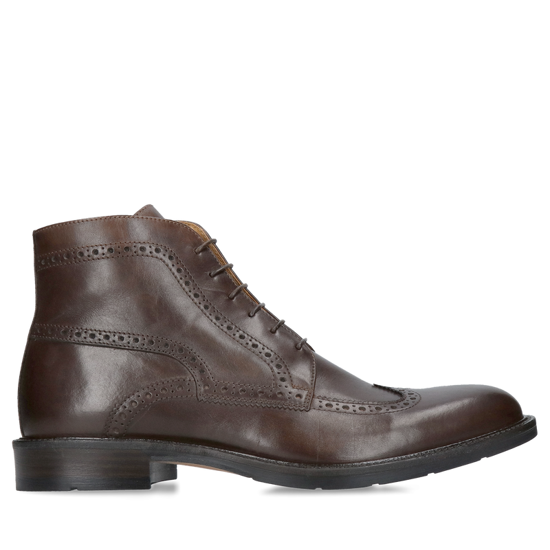 Męskie trzewiki nie ocieplane na zamek, botki męskie skórzane w ciemnym brązie, Konopka Shoes