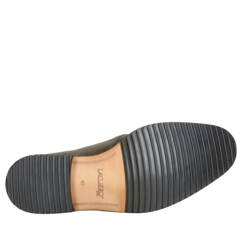 Zamszowe trzewki męskie w ciemnej zieleni, botki męskie ze skóry bez zamka